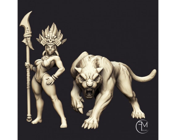 Khaata | Princess on Panther | 32mm Scale | Large | Amazons! | Francesca Musumeci