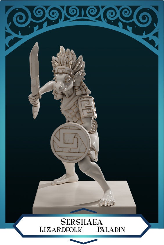 Lizardfolk Paladin | Sershaea | Medium | DND is a Woman | The Printing Goes Ever On