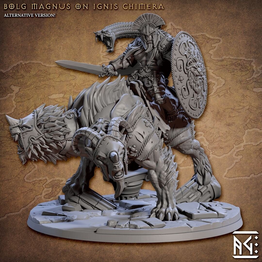 Bolg on Chimera | Huge | 100mm Base | 32mm | Artisan Guild | Bronzeclad Great Goblins | Dungeons and Dragons TTRPG