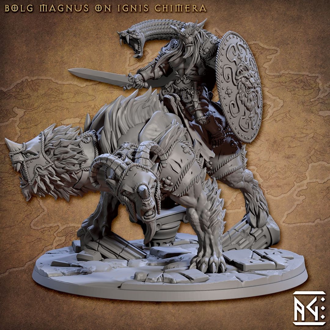 Bolg on Chimera | Huge | 100mm Base | 32mm | Artisan Guild | Bronzeclad Great Goblins | Dungeons and Dragons TTRPG