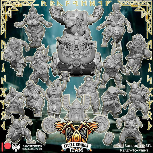 Little Beards | Female Dwarf Team | Fantasy Football | Txarli Factory | 3D Printed Miniature | 8K Quality Resin | Bases Included | TTRPG