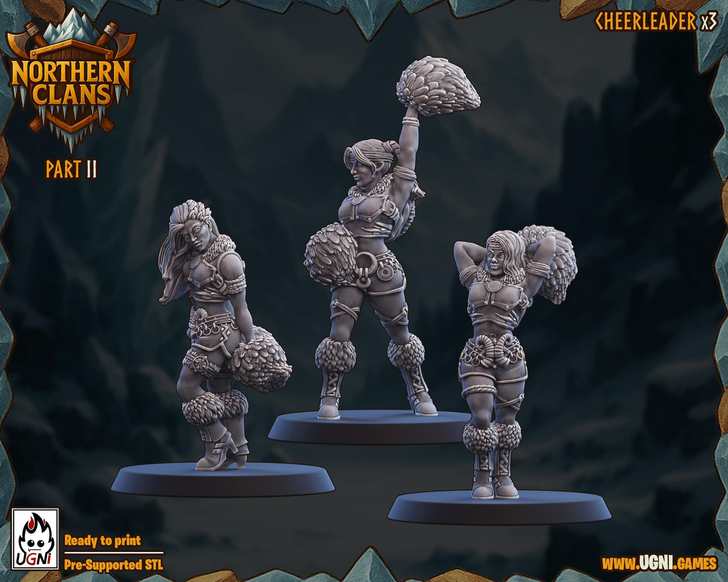 Cheerleaders x3 | Northern Clans | Norsemen | Fantasy Football | Ugni Miniatures | 12k Resin Quality