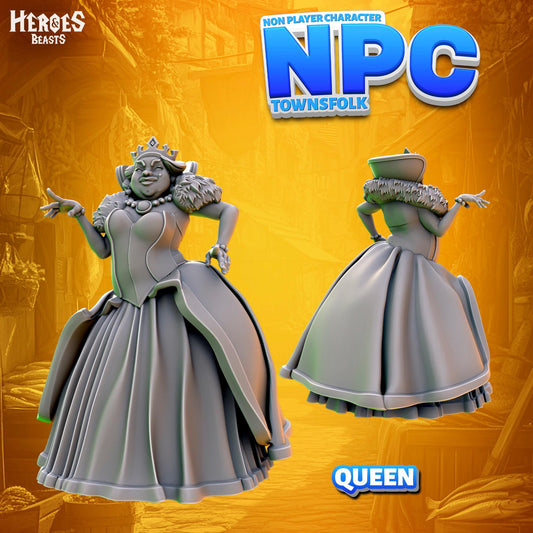 Queen | Nobility | 32mm | NPC Townsfolk | Villager | Dungeons and Dragons | 8k Quality 3D Printed Miniature | Resin Printed