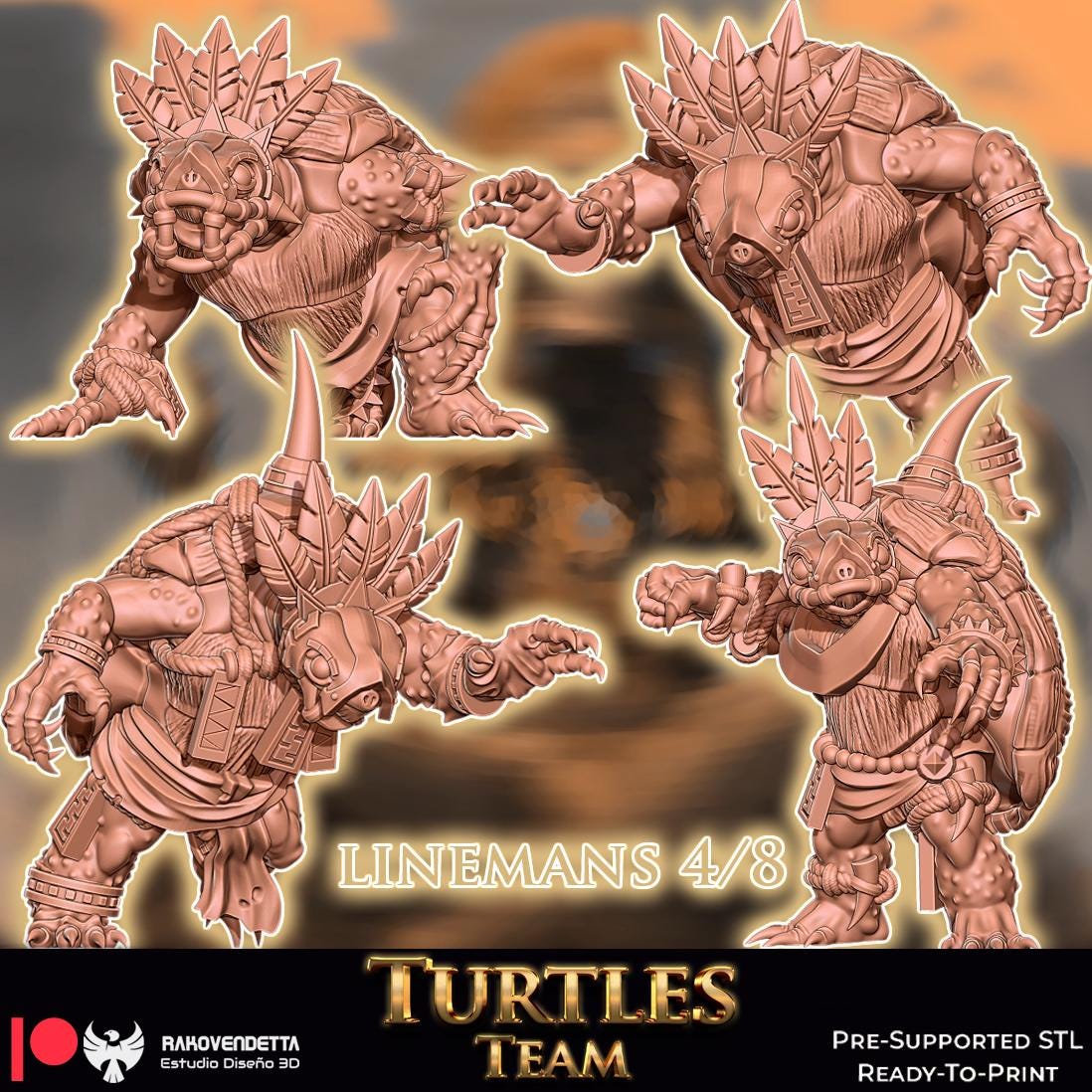 Snapping Turtles | Frogman Team | Fantasy Football | Txarli Factory | 3D Printed Miniature | 8K Quality Resin | Bases Included | TTRPG