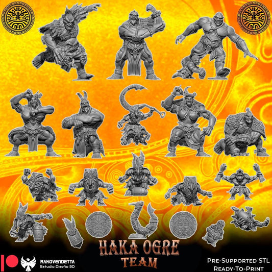 Haka Ogres | Maori Team | Fantasy Football | Txarli Factory | 3D Printed Miniature | 8K Quality Resin | Bases Included | TTRPG