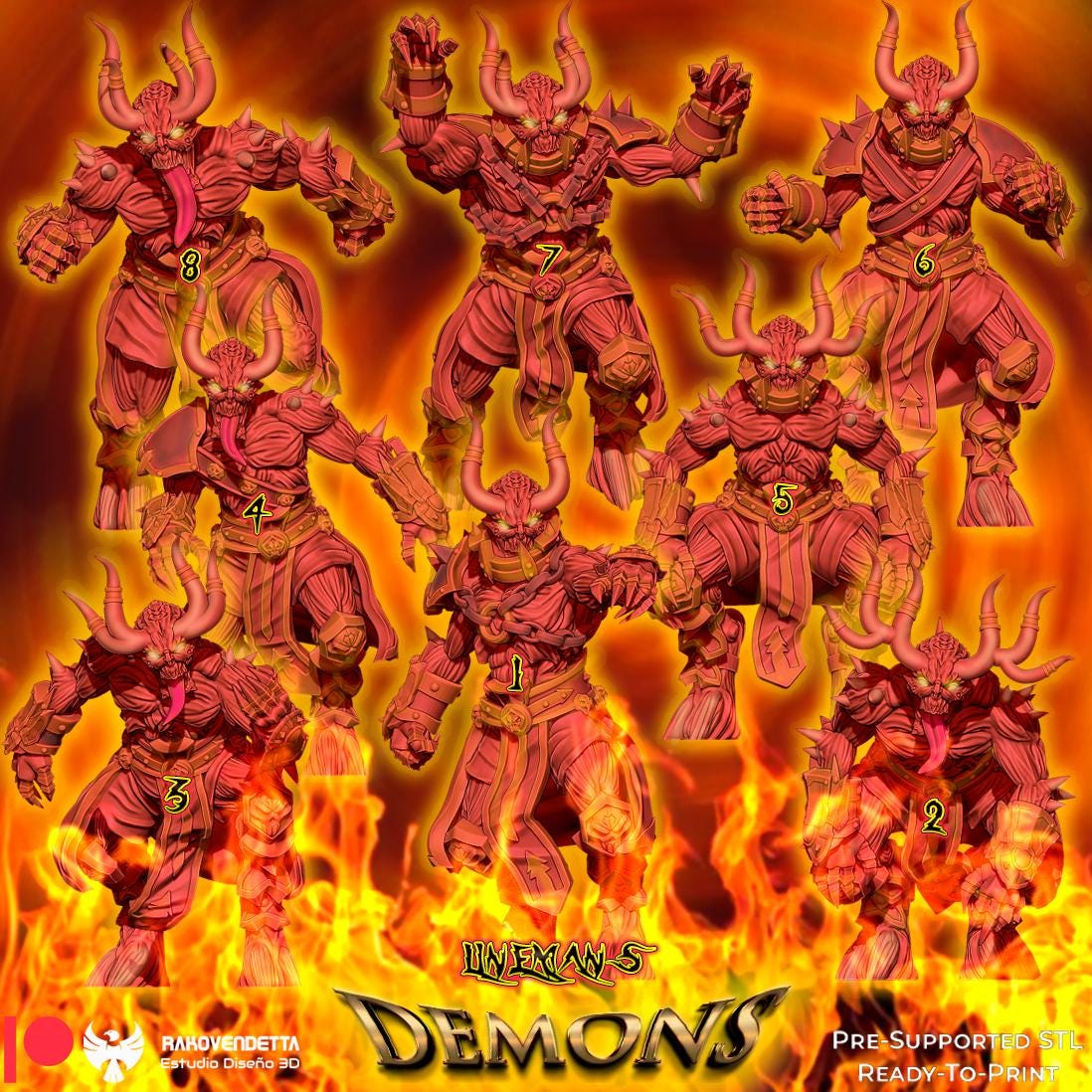 Infernal Demons | Chaotic Team | Fantasy Football | Txarli Factory | 3D Printed Miniature | 8K Quality Resin | Bases Included | TTRPG