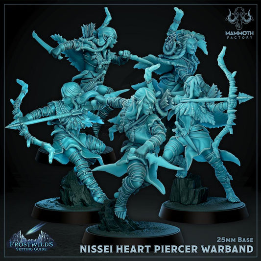 Nissei Heart Piercers | Barbarian Warband | 25mm Base | Medium | Dungeons and Dragons | 8k Resin Quality | Frostwilds | Mammoth Factory