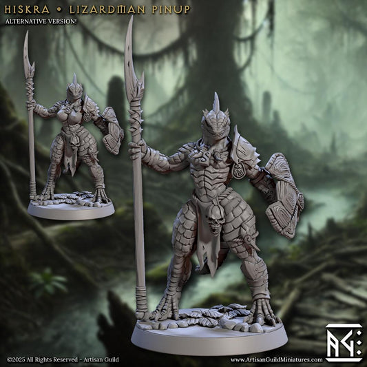 Hiskra | Lizardman Warrior | Pinup | Medium | 30mm Base | Lizardmen of Falgor's Swamp | Artisan Guild | Dungeons and Dragons | TTRPG