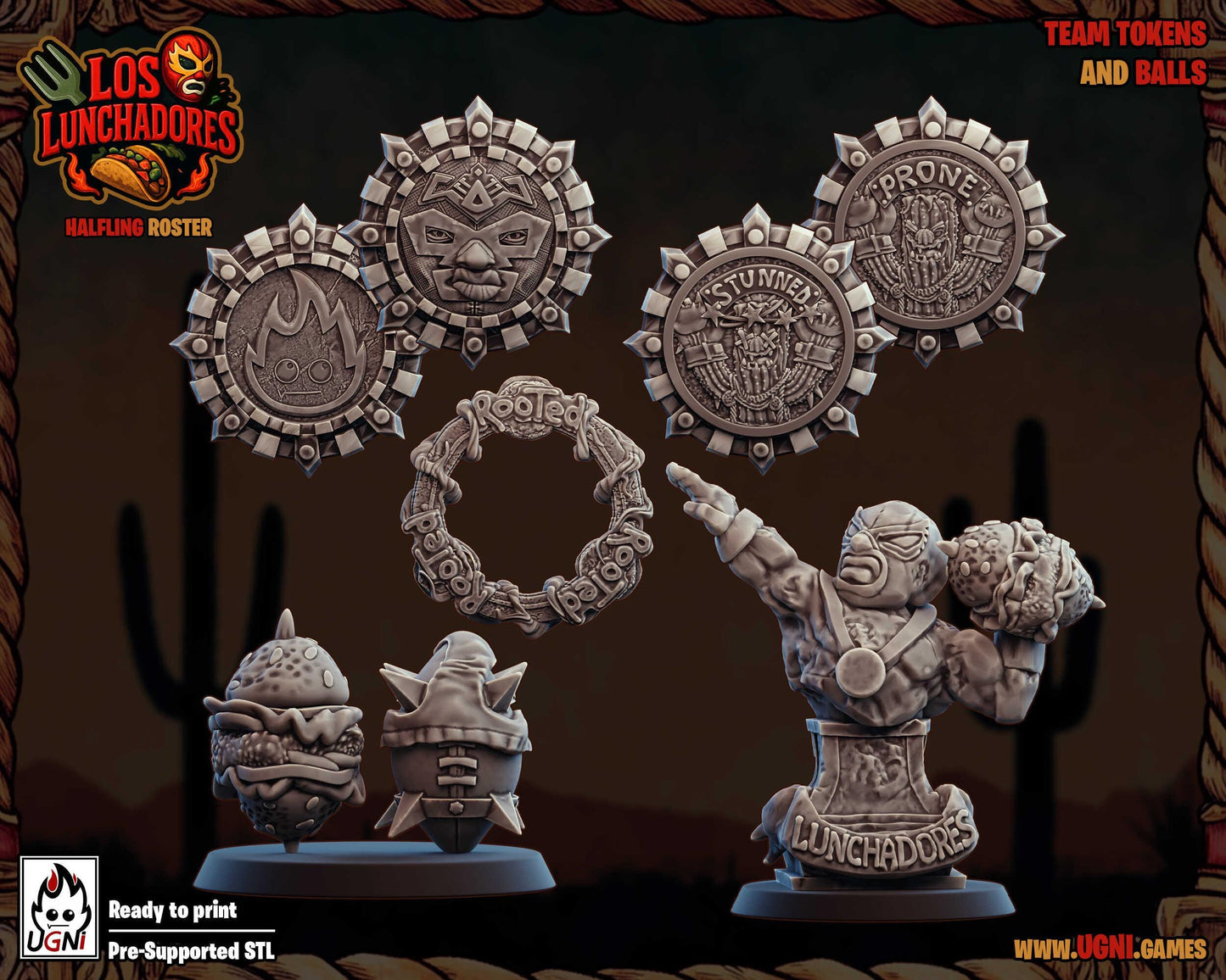 Los Lunchadores | Halfling Team | Stunty | Fantasy Football | Bases Included | 3D Printed Miniatures | 12K Quality | Ugni Miniatures