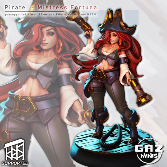 Mistress Fortuna | Pirate Swashbuckler | NSFW Option | Medium | 32mm or 55mm Scale | Gaz Minis | Dungeons and Dragons | TTRPG | Miniature