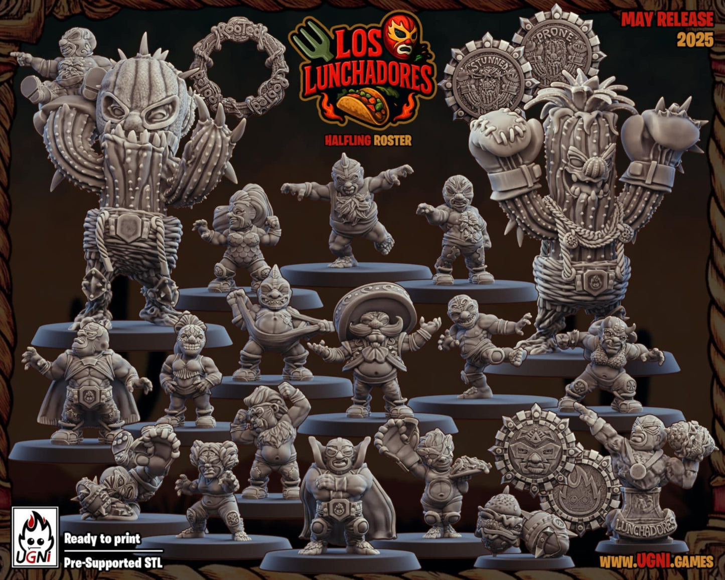 Los Lunchadores | Halfling Team | Stunty | Fantasy Football | Bases Included | 3D Printed Miniatures | 12K Quality | Ugni Miniatures