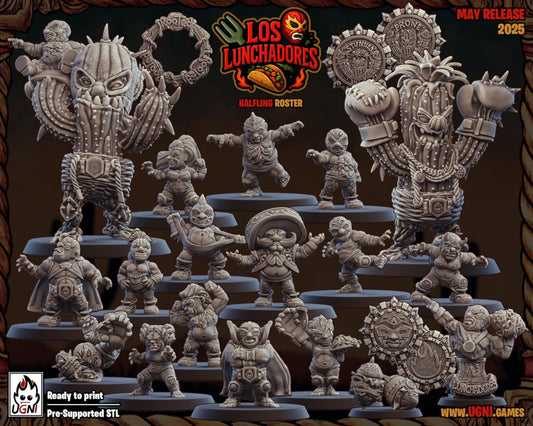 Los Lunchadores | Halfling Team | Stunty | Fantasy Football | Bases Included | 3D Printed Miniatures | 12K Quality | Ugni Miniatures