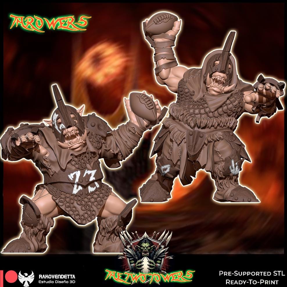 The Dark Towers | Complete Orcs Team | Fantasy Football | Txarli Factory | 3D Printed Miniature | 8K Quality Resin | Bases Included | TTRPG