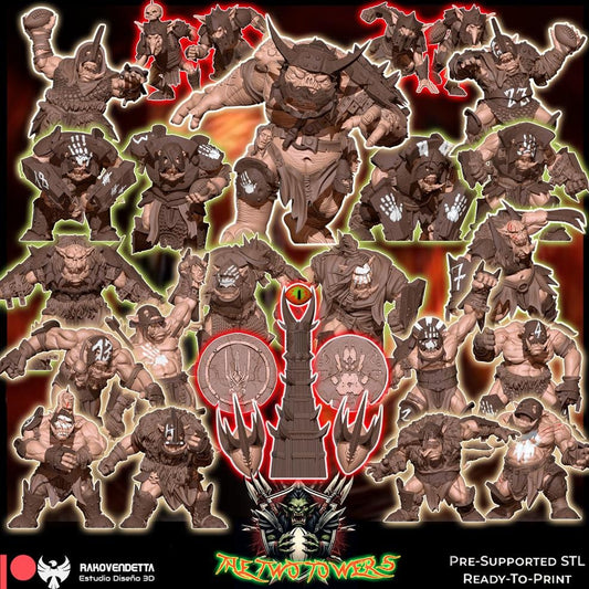 The Dark Towers | Complete Orcs Team | Fantasy Football | Txarli Factory | 3D Printed Miniature | 8K Quality Resin | Bases Included | TTRPG