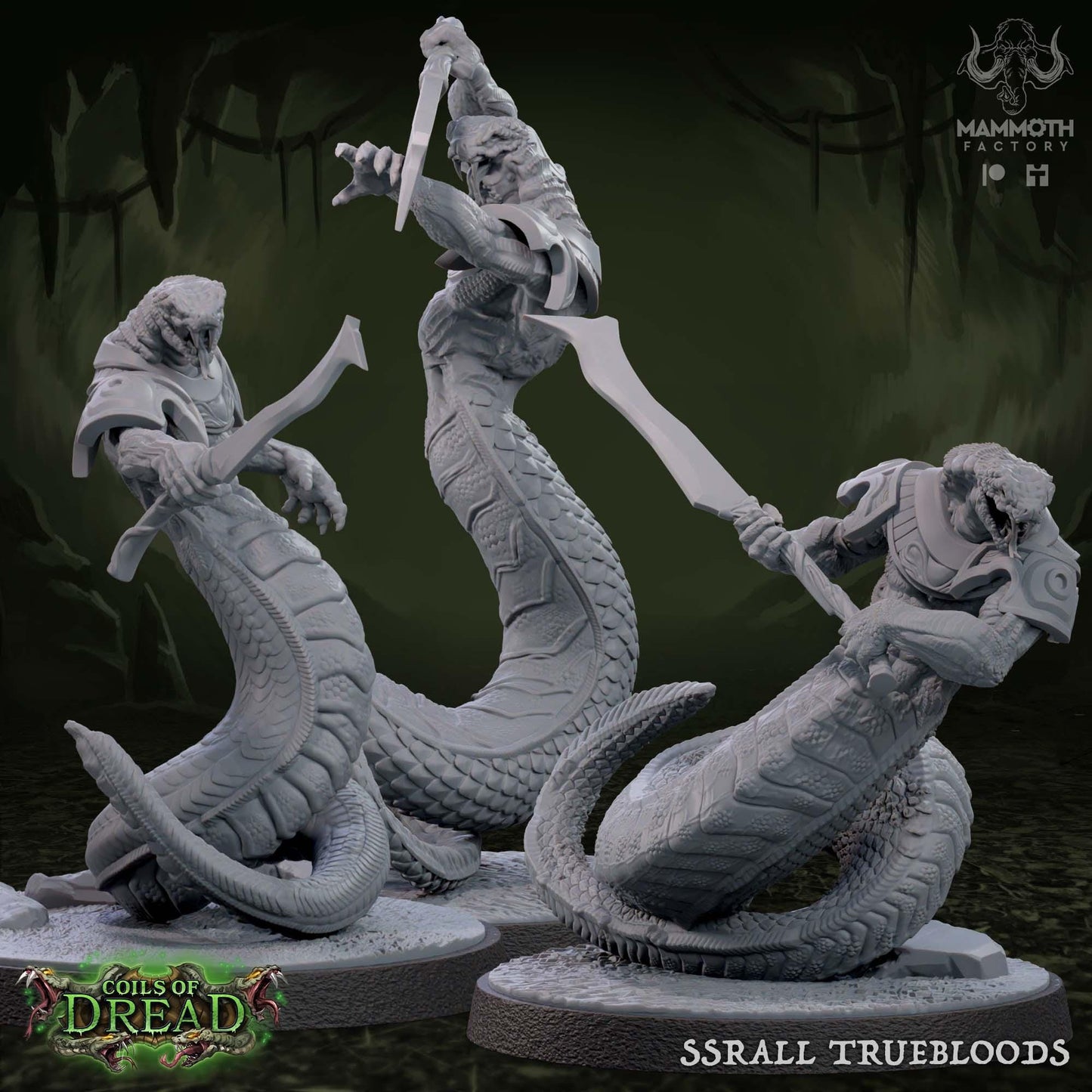 Ssrall Truebloods | Yuan-Ti Abomination | Large | 50mm Base | Dungeons and Dragons | 8k Resin Quality | Coils of Dread | Mammoth Factory