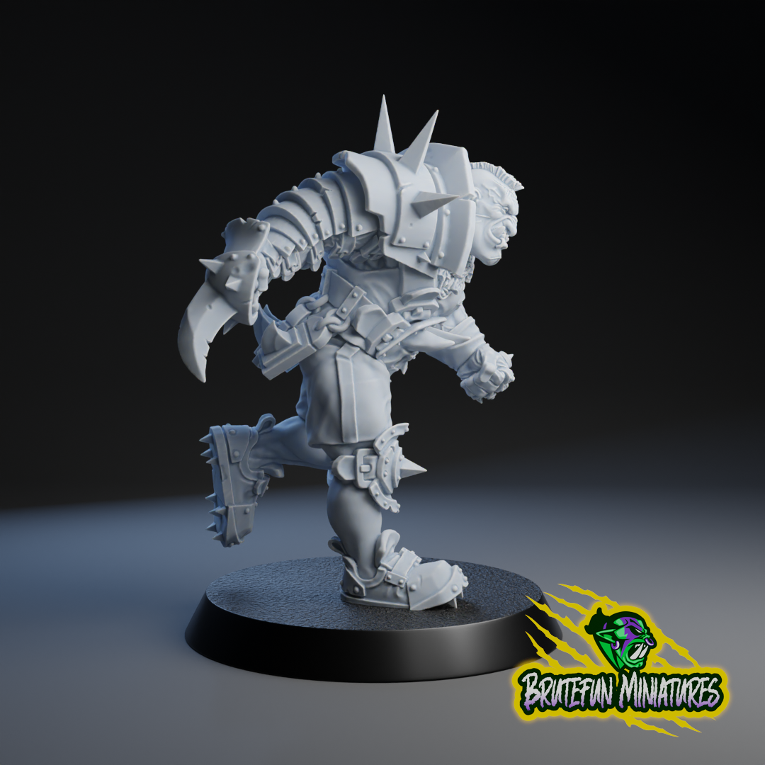 A 3D model of a heavily armored and armed character, likely a fantasy or science fiction character, standing on a platform and appearing ready for action.