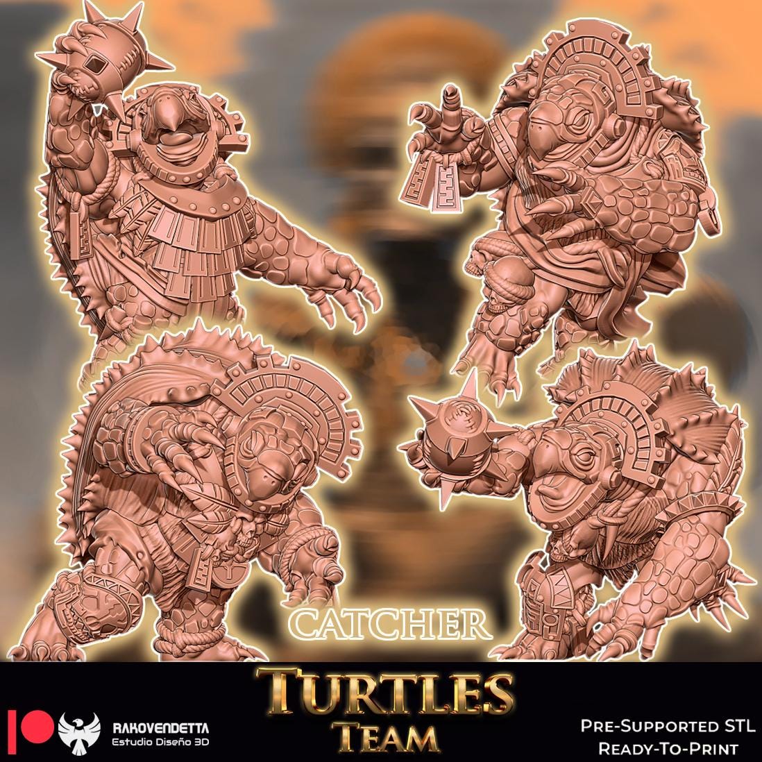 Snapping Turtles | Frogman Team | Fantasy Football | Txarli Factory | 3D Printed Miniature | 8K Quality Resin | Bases Included | TTRPG