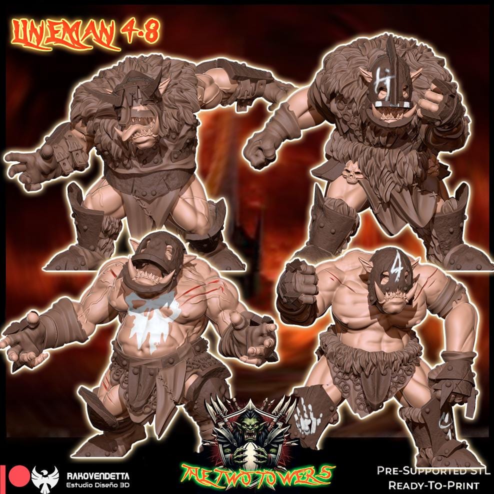 The Dark Towers | Complete Orcs Team | Fantasy Football | Txarli Factory | 3D Printed Miniature | 8K Quality Resin | Bases Included | TTRPG