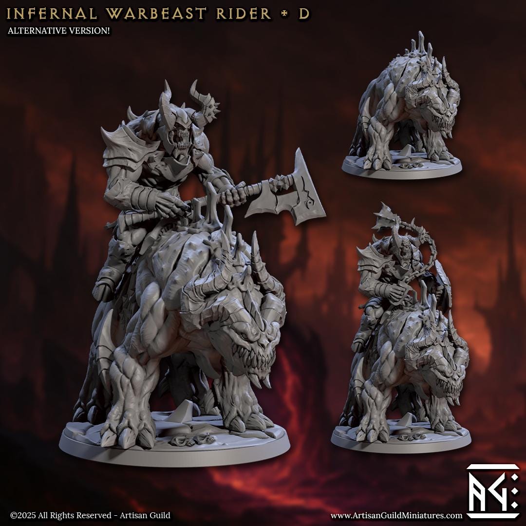 Infernal Cavalry | Demonic Legion | Bare or Helmeted | Large | 50mm Base | The Infernal Legion | Artisan Guild | Dungeons and Dragons
