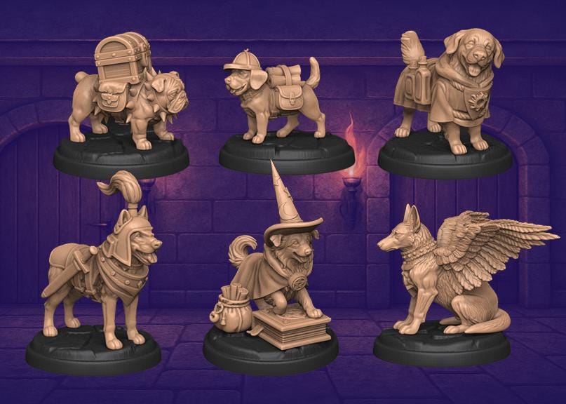 Dungeon Dogs | 20/25mm Base | 6 Models | Familiar | Wildshape | Animal | Beast Medusa Miniatures