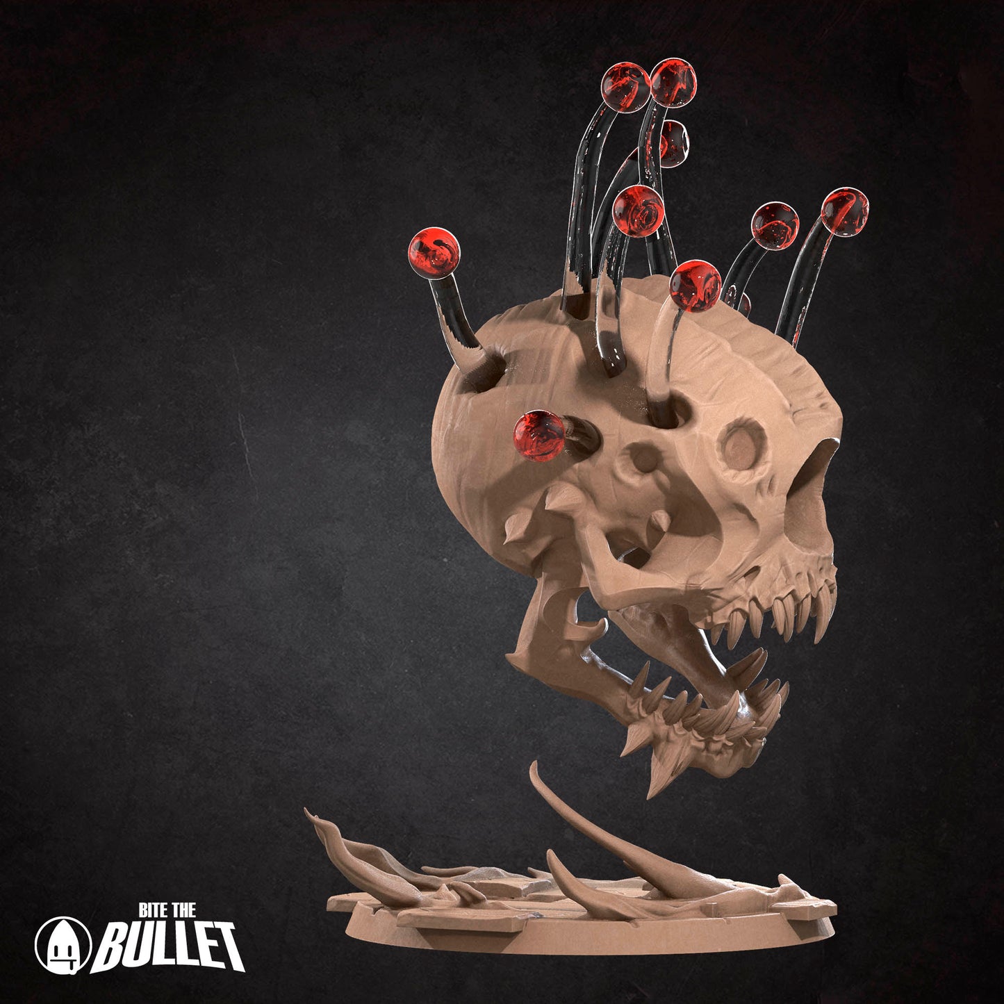 a skull with red eyes and sharp teeth, surrounded by red and black elements, possibly representing a skull with glowing eyes and sharp teeth.