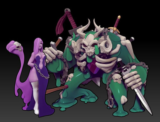 Slime Mancer and Necro Slime Golem | Medium | 32mm | Elemental Mancers | Twin Goddess Miniatures