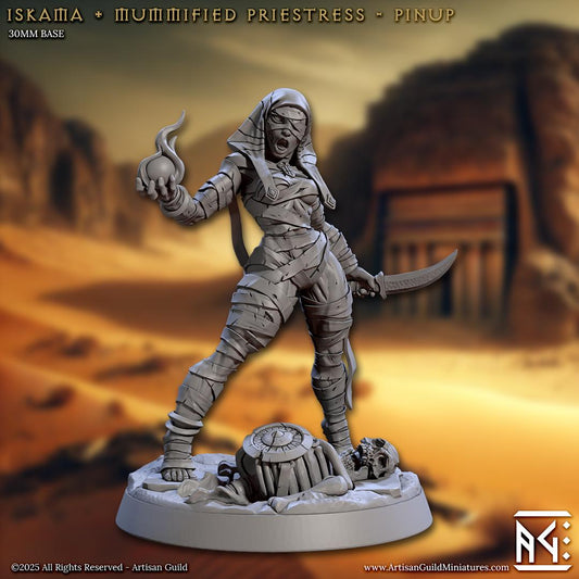 Iskaama | Mummified Priestess | 30mm Base | Medium | 32mm | Artisan Guild | Tombkeepers | Miniature | 3D Printed | 8K Quality
