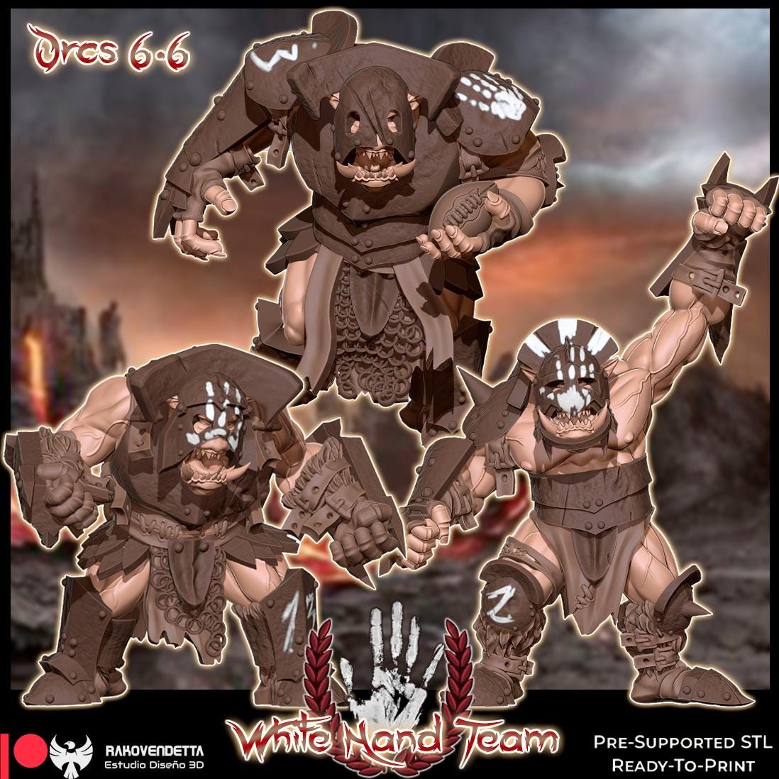 White Hand | Dark Orcs Team | Fantasy Football | Txarli Factory | 3D Printed Miniature | 8K Quality Resin | Bases Included | TTRPG