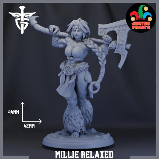 Millie | Goliath Barbarian | Medium | Relaxed Pose | Twin Goddess Miniatures | 8k Resin Quality 3D Printed Miniature | Dungeons and Dragons