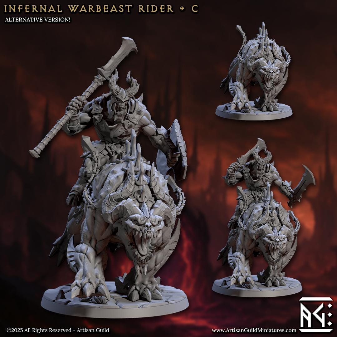 Infernal Cavalry | Demonic Legion | Bare or Helmeted | Large | 50mm Base | The Infernal Legion | Artisan Guild | Dungeons and Dragons