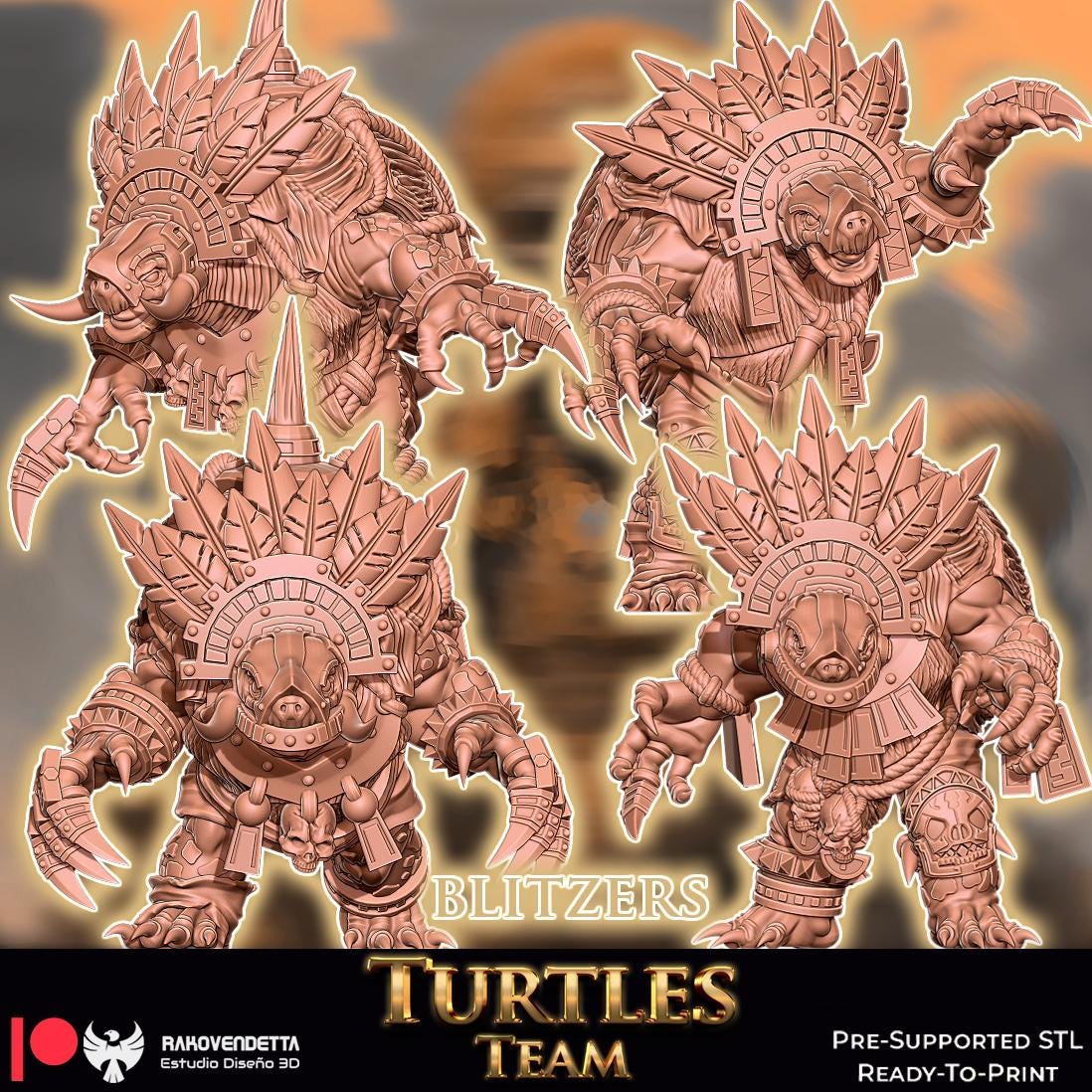 Snapping Turtles | Frogman Team | Fantasy Football | Txarli Factory | 3D Printed Miniature | 8K Quality Resin | Bases Included | TTRPG