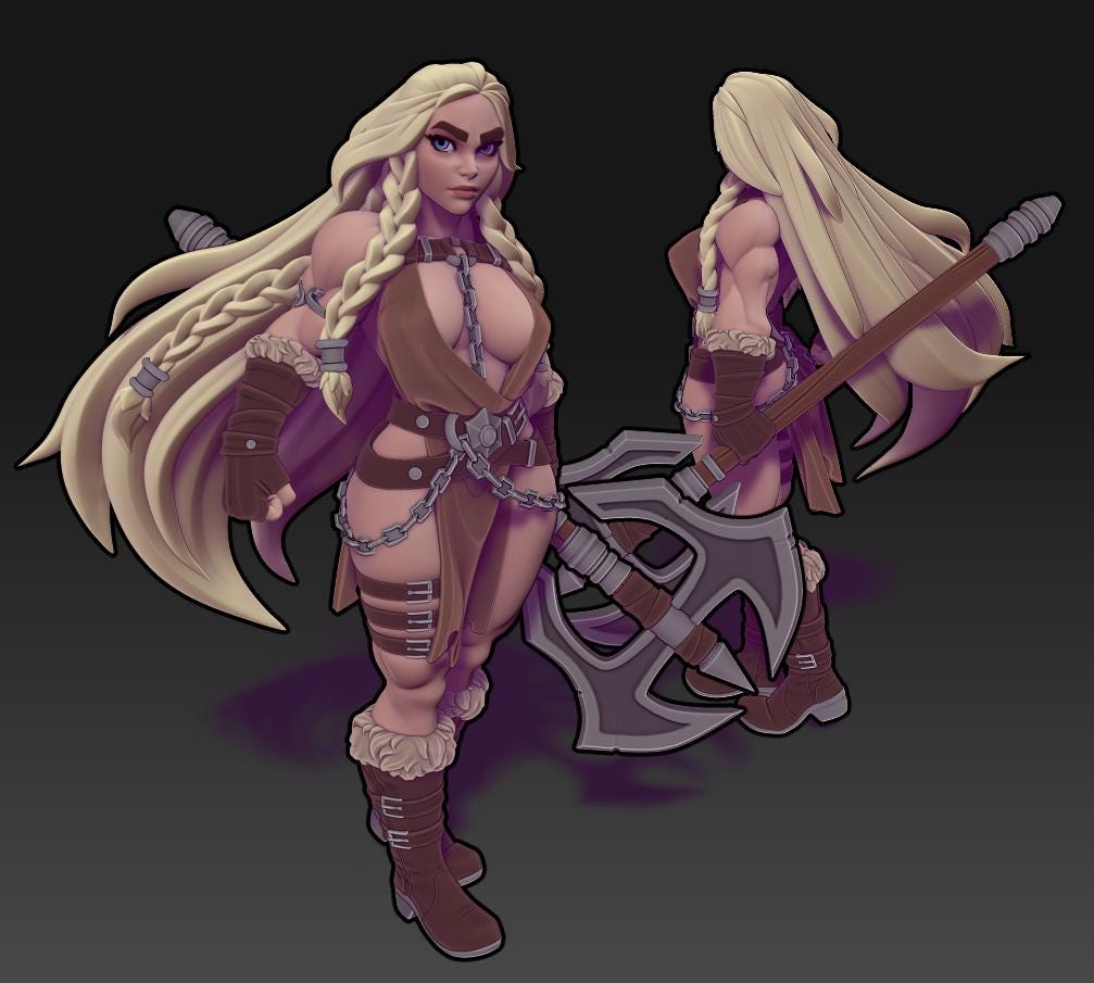 Inga | Female Barbarian | Medium | Dungeons and Dragons | Pathfinder | Adventurer | Twin Goddess Miniatures | 3D Resin Printed | 8K Quality