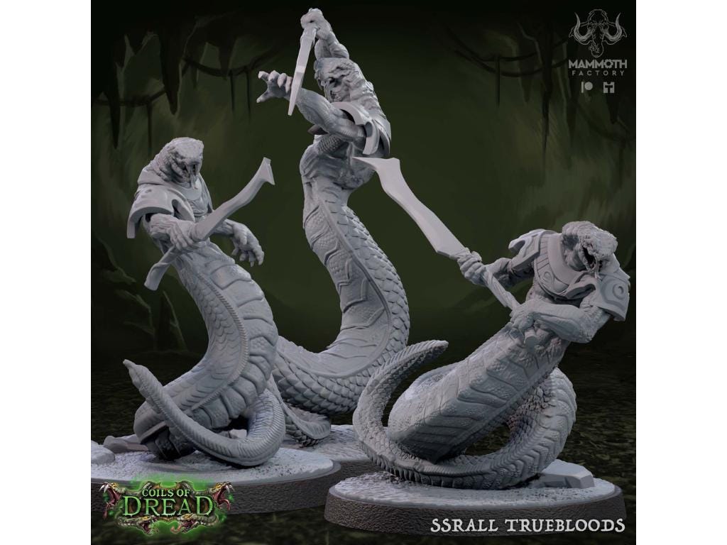 Ssrall Truebloods | Yuan-Ti Abomination | Large | 50mm Base | Dungeons and Dragons | 8k Resin Quality | Coils of Dread | Mammoth Factory