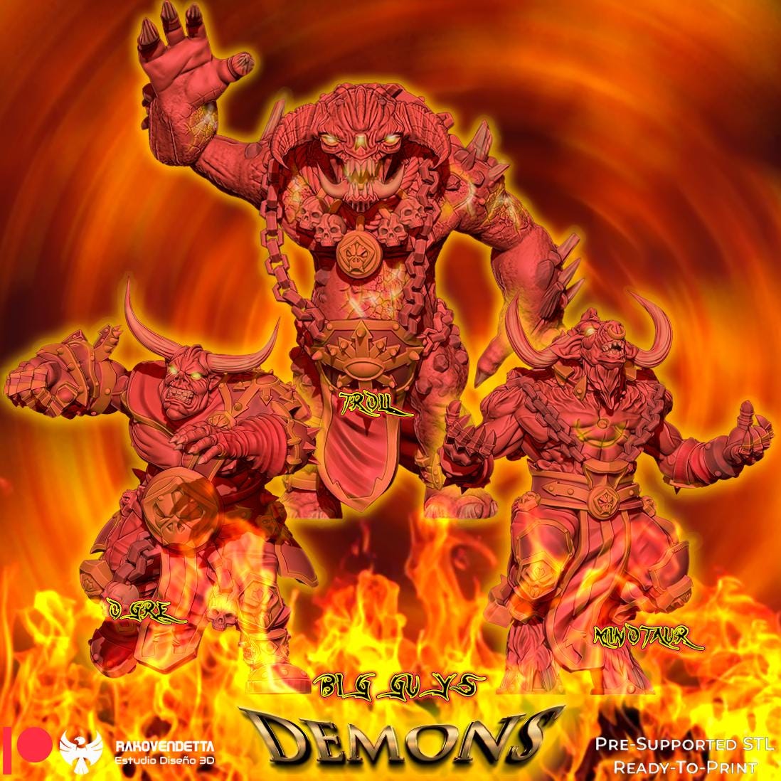 Infernal Demons | Chaotic Team | Fantasy Football | Txarli Factory | 3D Printed Miniature | 8K Quality Resin | Bases Included | TTRPG