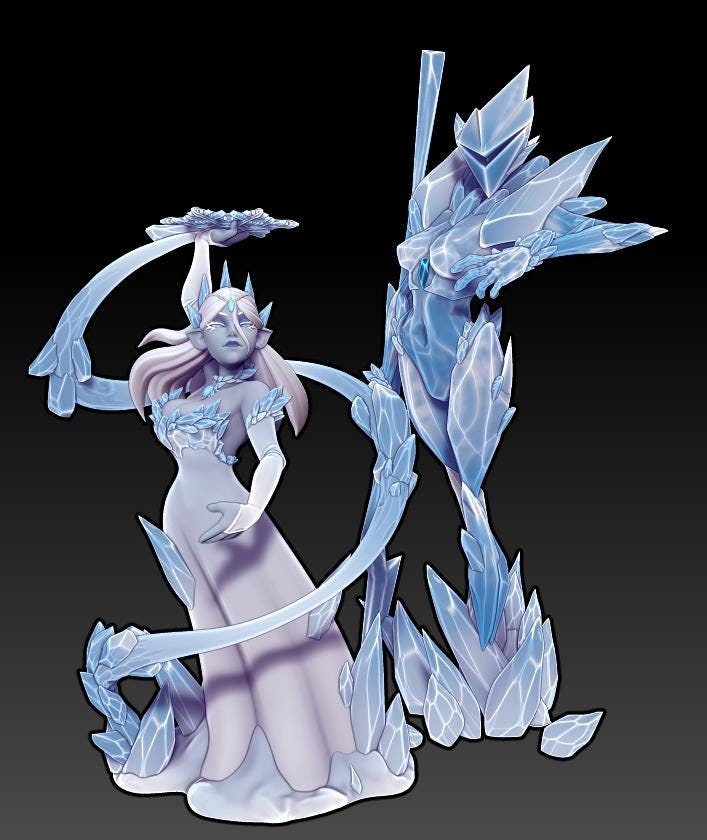 Khele | Ice Golem Maker | Ice Witch | Medium | 32mm | Twin Goddess Miniatures |