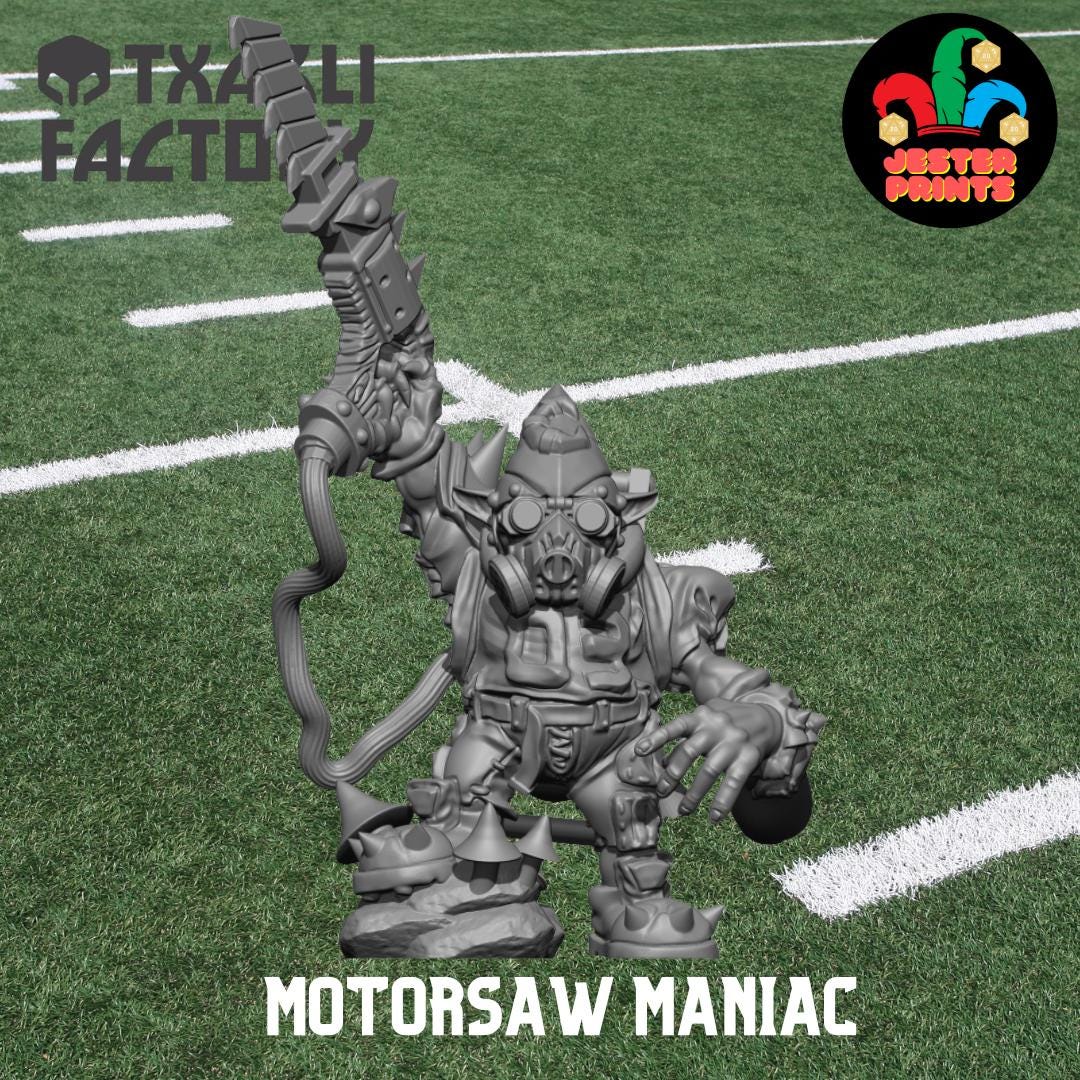 Motorsaw Maniac | Goblin Star Player | Fantasy Football | Txarli Factory | 3D Printed Mini | 8K Quality Resin | Base Included