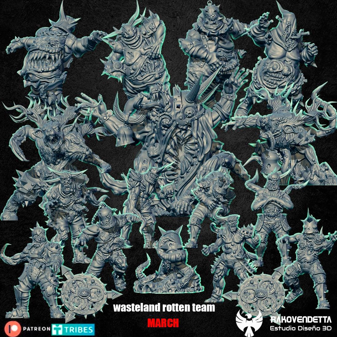 Rotten Wastelanders | Rotten Team | Fantasy Football | Txarli Factory | 3D Printed Miniature | 8K Quality Resin | Bases Included | TTRPG