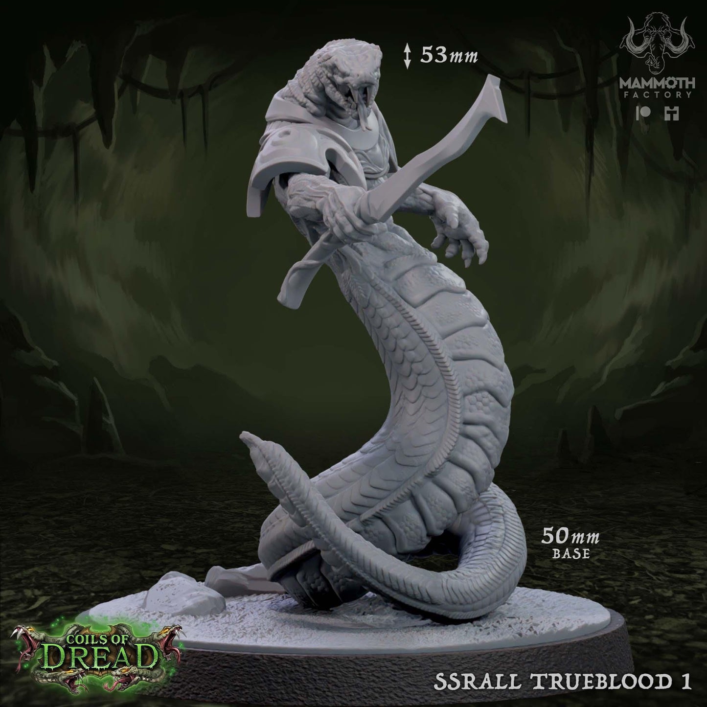 Ssrall Truebloods | Yuan-Ti Abomination | Large | 50mm Base | Dungeons and Dragons | 8k Resin Quality | Coils of Dread | Mammoth Factory