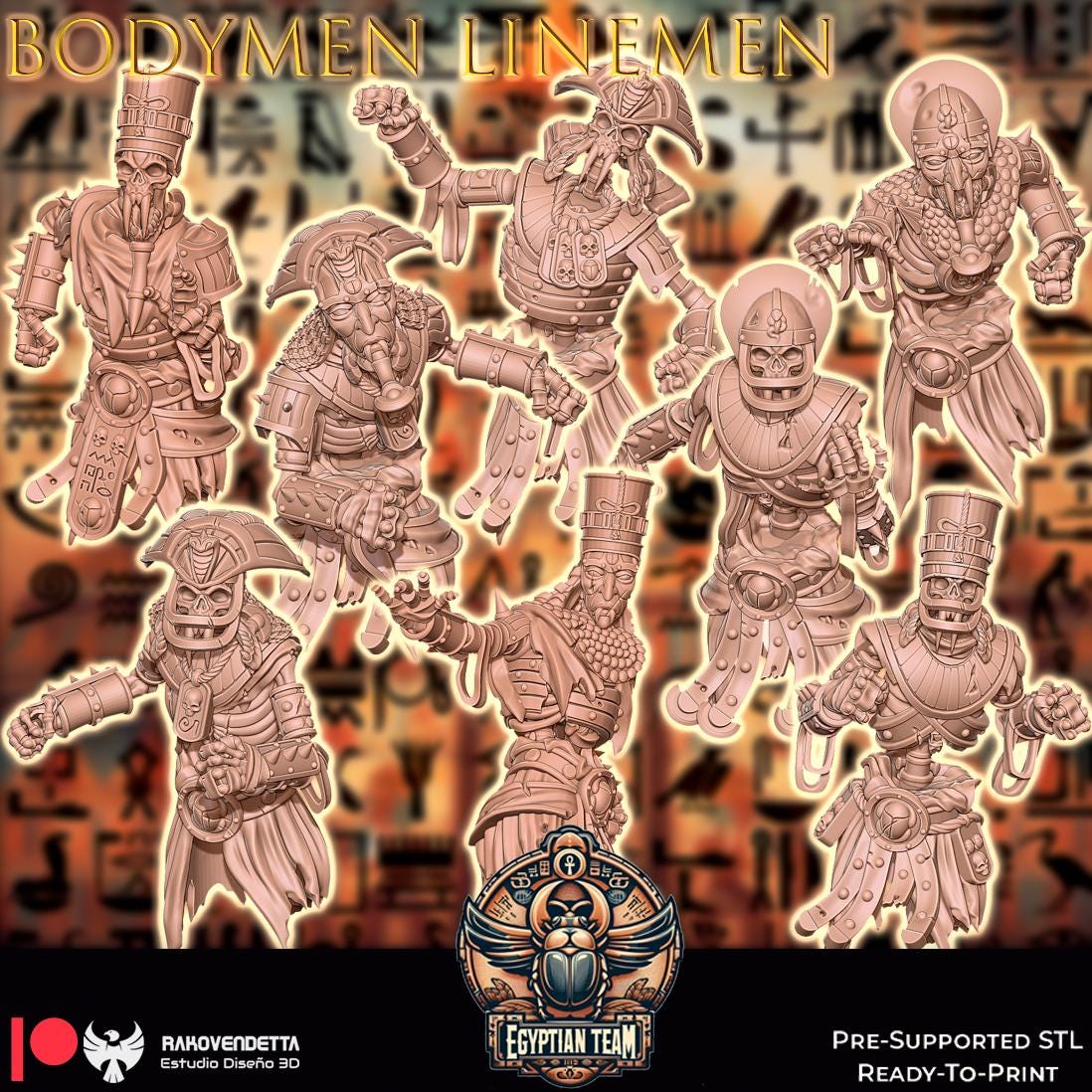 Egyptian Team| Pharoah Team | Fantasy Football | Txarli Factory | 3D Printed Miniature | 8K Quality Resin | Bases Included | TTRPG