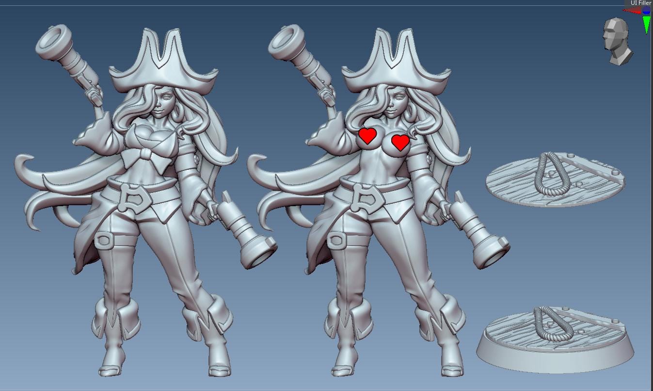 Mistress Fortuna | Pirate Swashbuckler | NSFW Option | Medium | 32mm or 55mm Scale | Gaz Minis | Dungeons and Dragons | TTRPG | Miniature