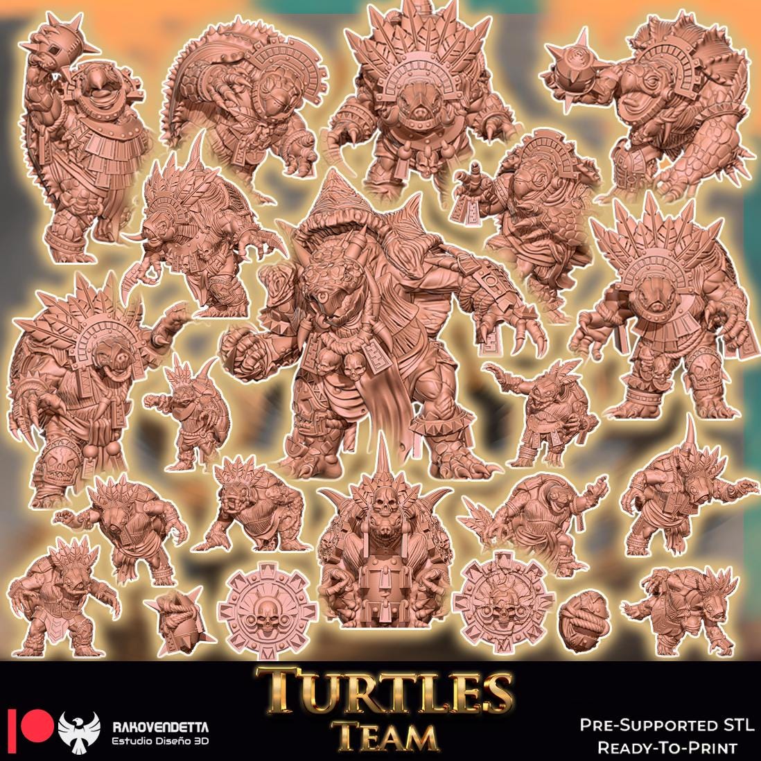 Snapping Turtles | Frogman Team | Fantasy Football | Txarli Factory | 3D Printed Miniature | 8K Quality Resin | Bases Included | TTRPG