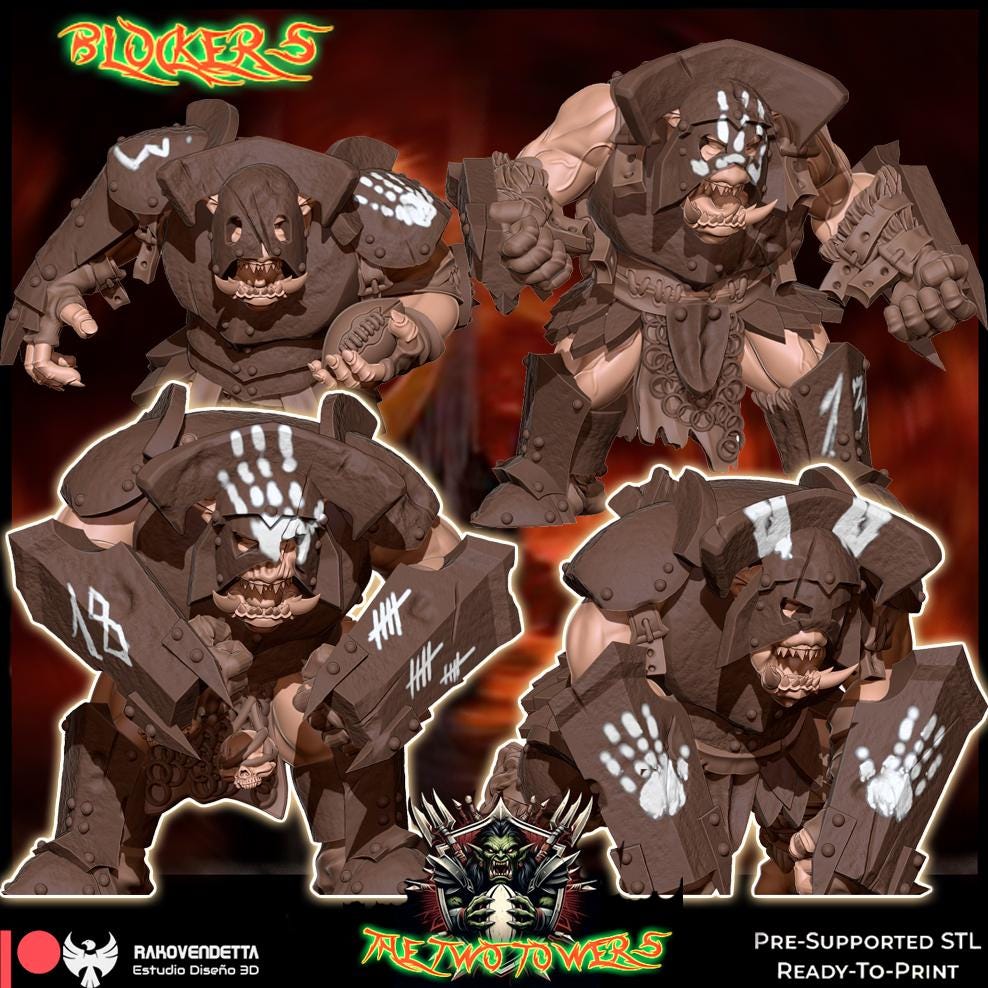 The Dark Towers | Complete Orcs Team | Fantasy Football | Txarli Factory | 3D Printed Miniature | 8K Quality Resin | Bases Included | TTRPG