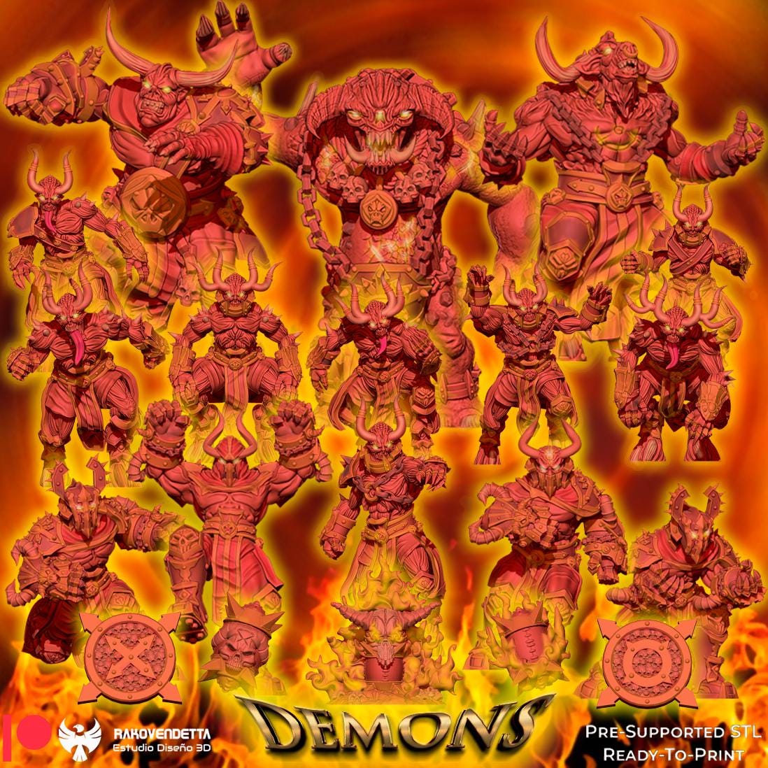 Infernal Demons | Chaotic Team | Fantasy Football | Txarli Factory | 3D Printed Miniature | 8K Quality Resin | Bases Included | TTRPG