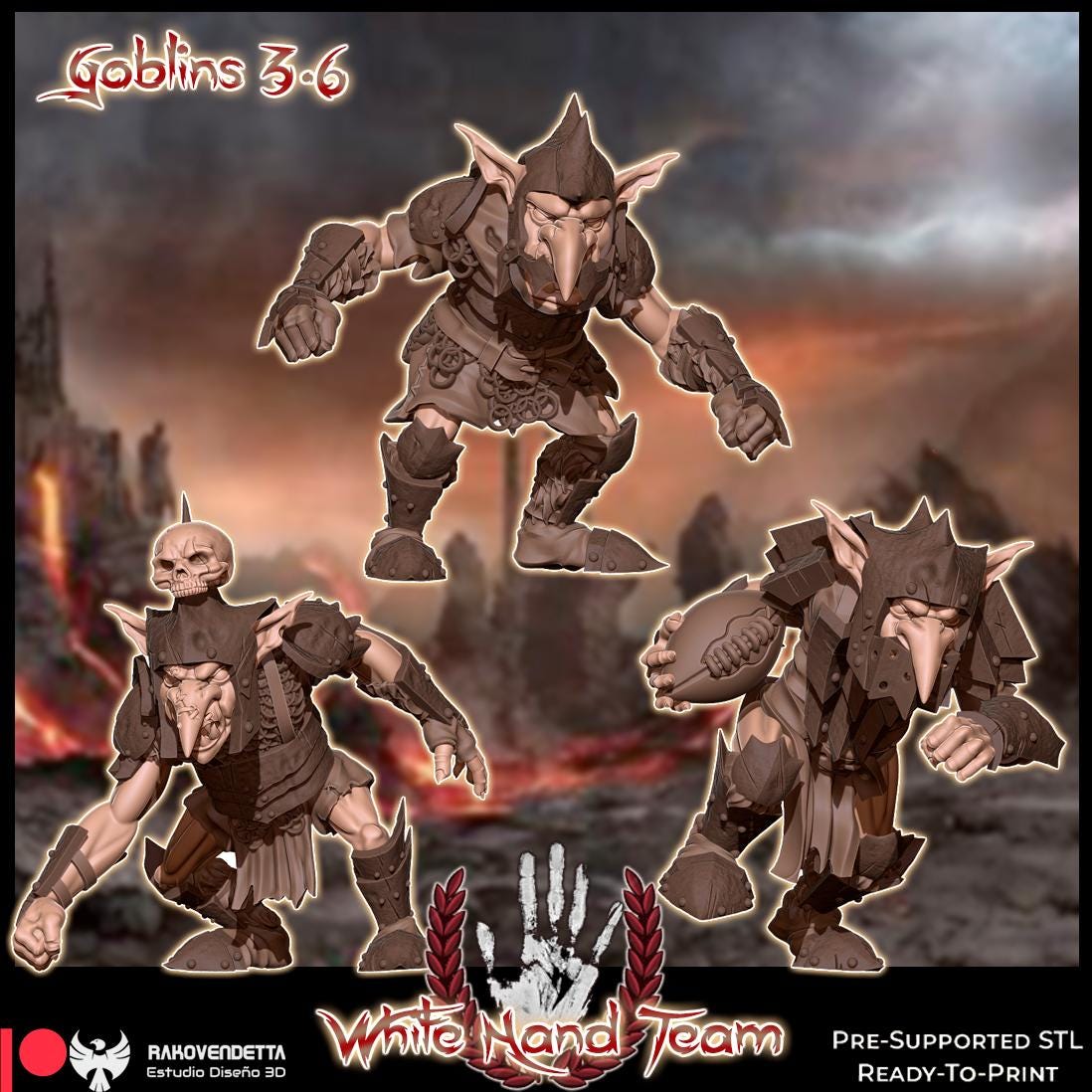 White Hand | Dark Orcs Team | Fantasy Football | Txarli Factory | 3D Printed Miniature | 8K Quality Resin | Bases Included | TTRPG