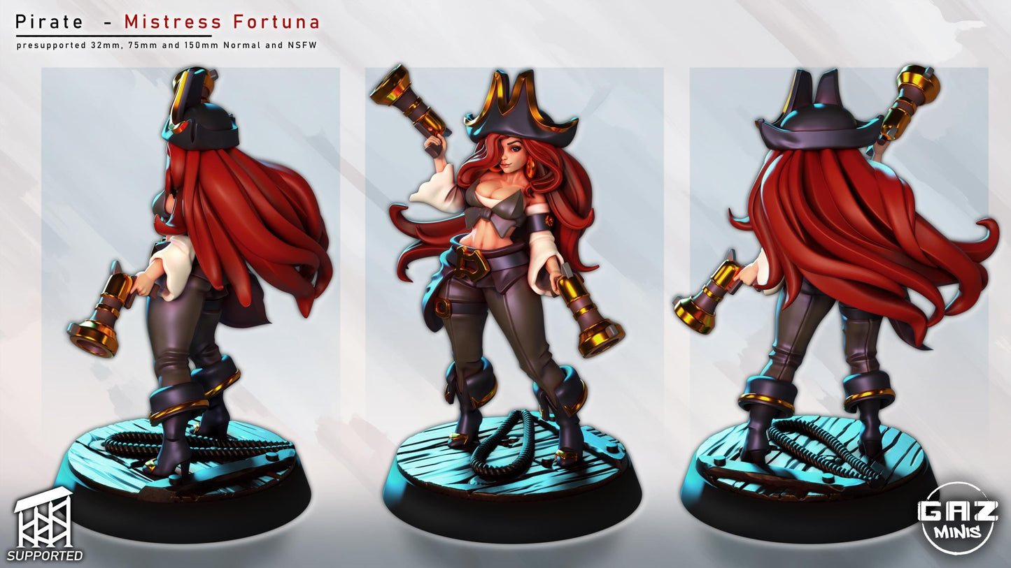 Mistress Fortuna | Pirate Swashbuckler | NSFW Option | Medium | 32mm or 55mm Scale | Gaz Minis | Dungeons and Dragons | TTRPG | Miniature