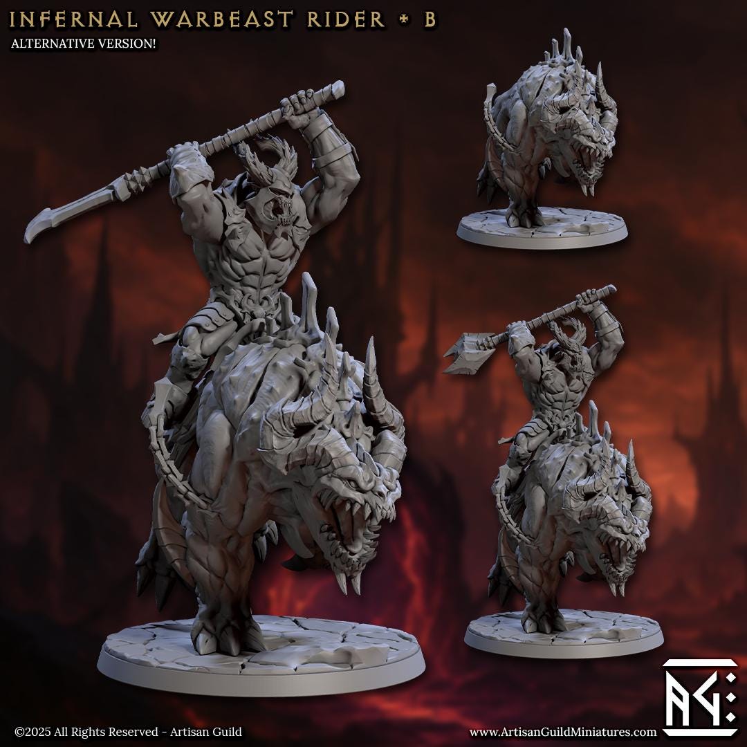 Infernal Cavalry | Demonic Legion | Bare or Helmeted | Large | 50mm Base | The Infernal Legion | Artisan Guild | Dungeons and Dragons
