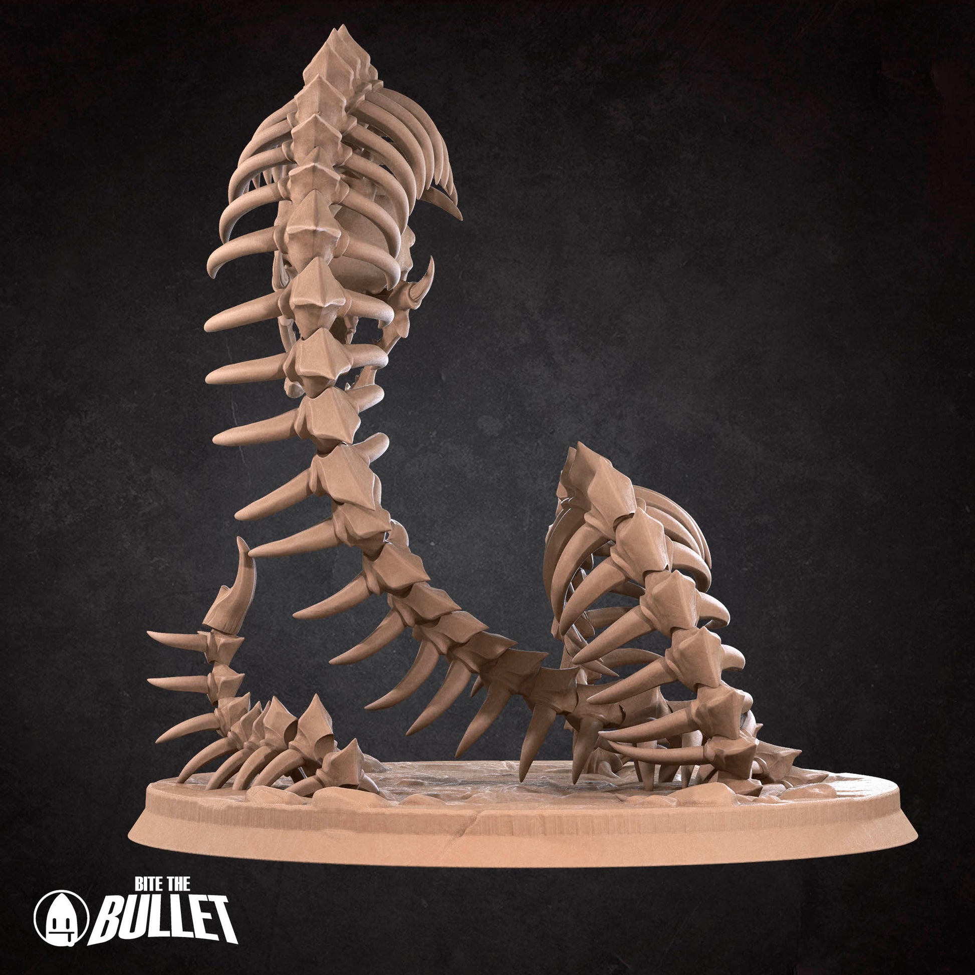 A 3D rendering of a skeletal structure, likely from a video game or digital artwork, with a dark background.