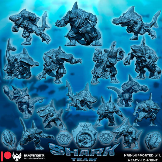 Shark Team | Lizardman Team | Fantasy Football | Txarli Factory | 3D Printed Miniature | 8K Quality Resin | Bases Included | TTRPG