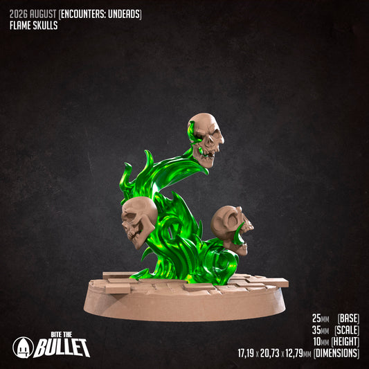 The image is a 3D rendering of a green, glowing skull-like object with three other skull-like objects attached to it, set against a dark background.