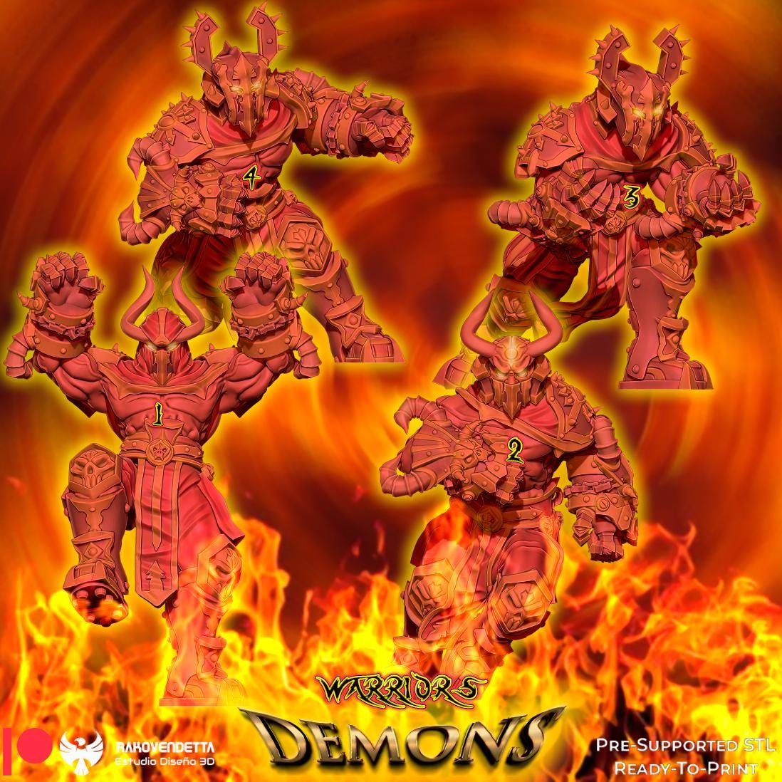 Infernal Demons | Chaotic Team | Fantasy Football | Txarli Factory | 3D Printed Miniature | 8K Quality Resin | Bases Included | TTRPG